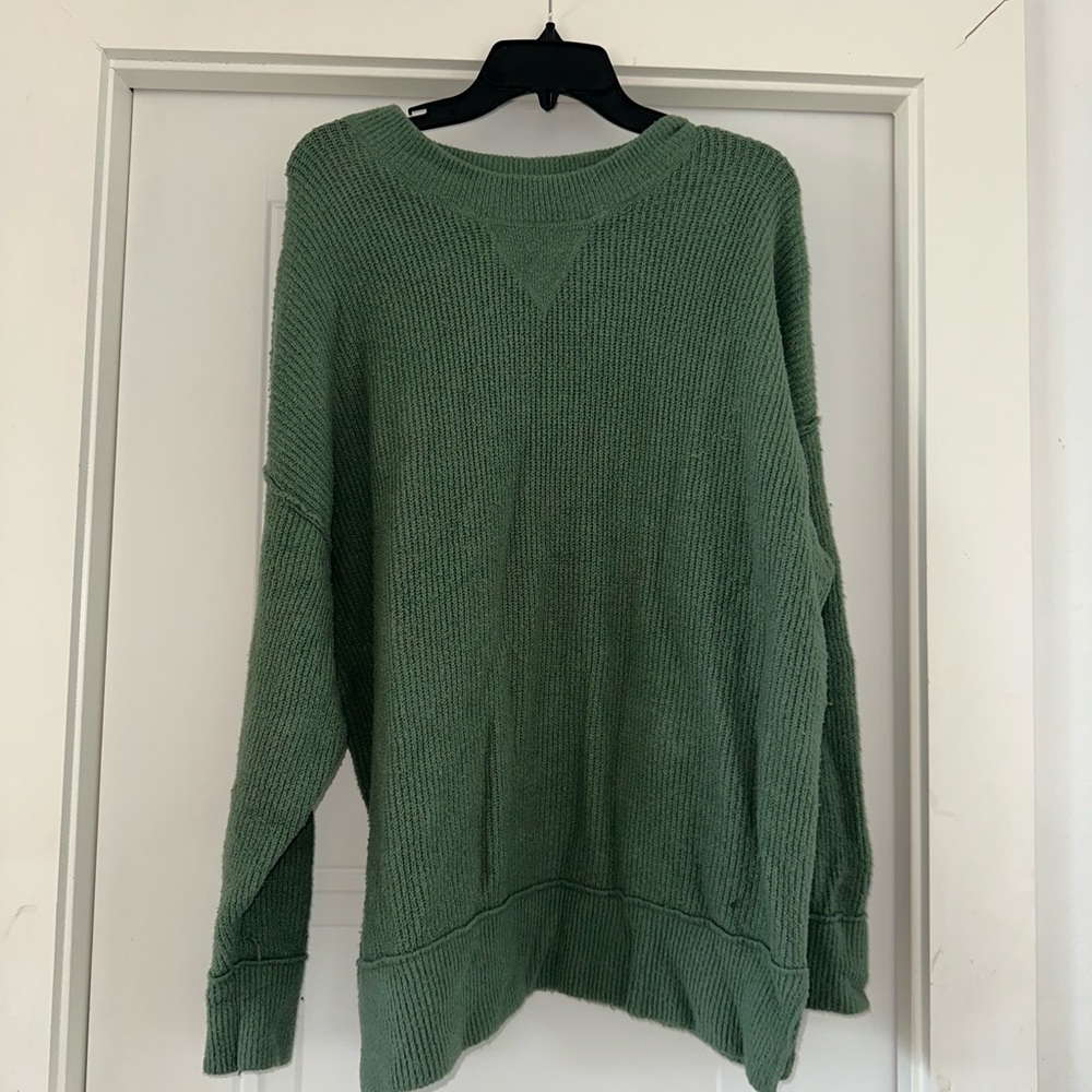 Aerie Forest Green Women's Crew Neck Sweater - Picture 2 of 4